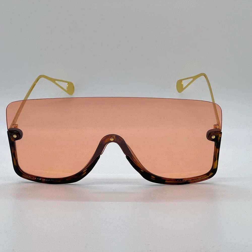 Festival Music Sunglasses Men Tortoise Frame Orange Lens Metal Arms UV400 Lentes